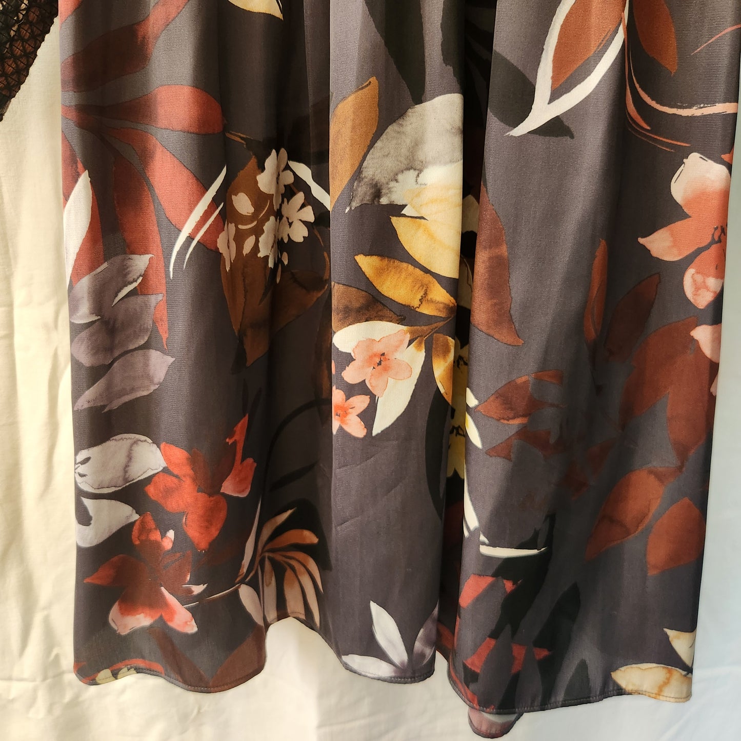 Witchery Floral Midi Dress | Long Sleeve | Sheer Overlay | Elegant Autumn Tones | Size 12