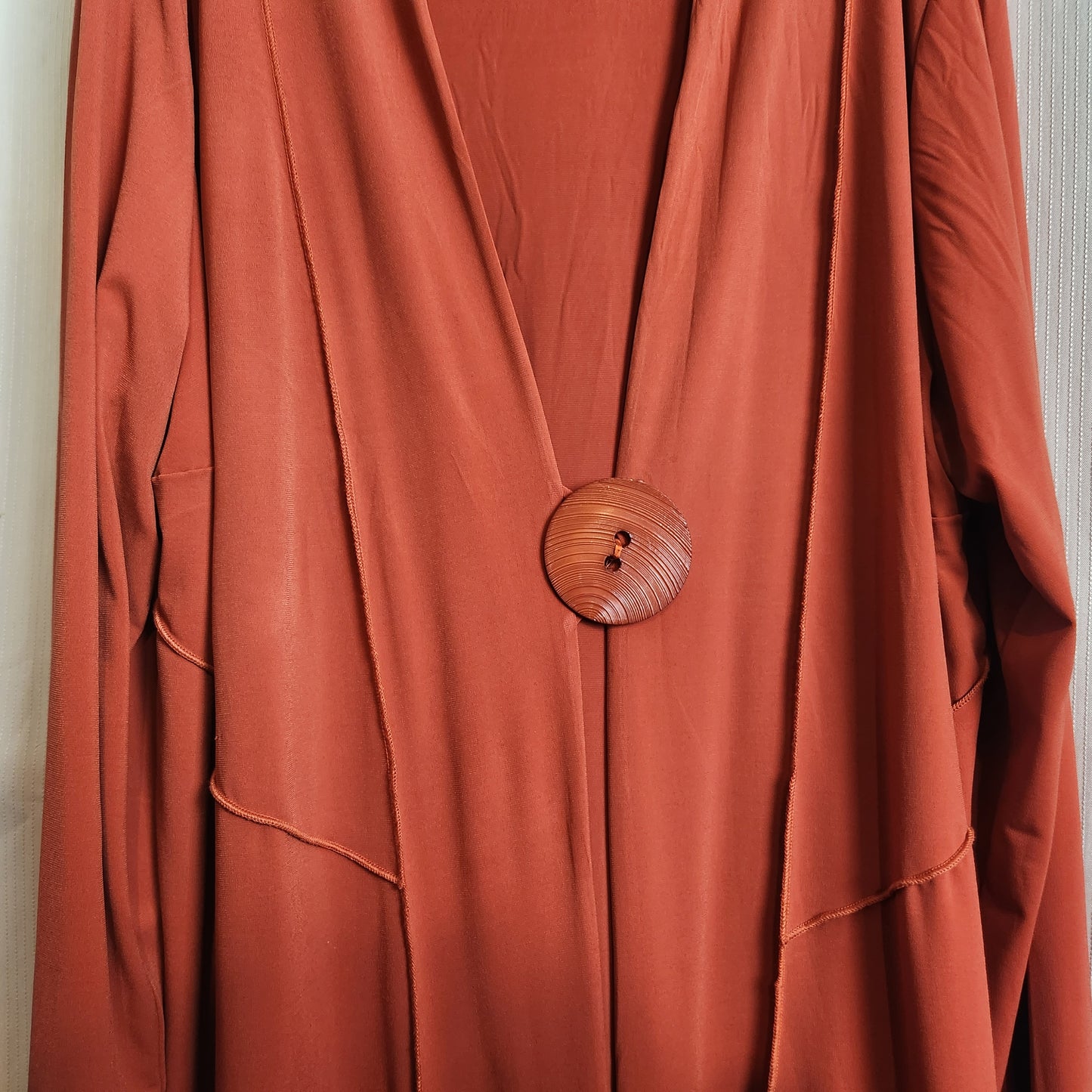 Taking Shape Rust Waterfall Cardigan Jacket Size M Asymmetrical Hem Statement Button