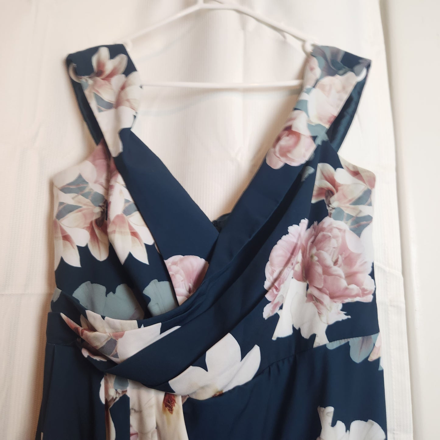 City Chic Navy Floral Draped Midi Dress – Size S