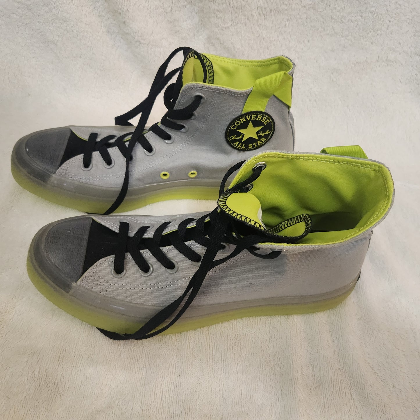 Converse Chuck Taylor All Star High Top Sneakers Grey Volt Neon Yellow US 9 EU 43