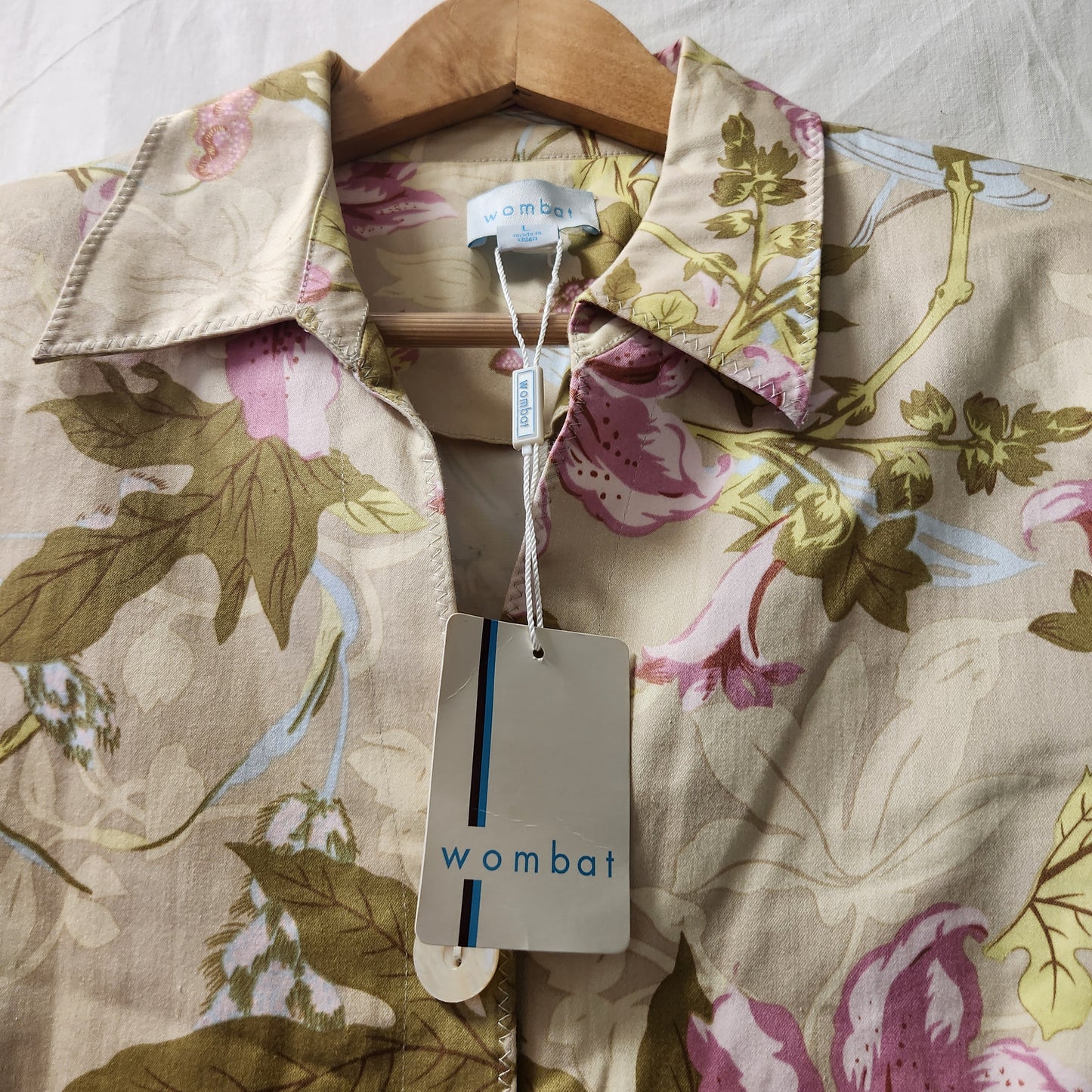 Wombat Floral 3/4 Sleeve Jacket Women's Size L NWT Beige Pink Botanical Smart Casual