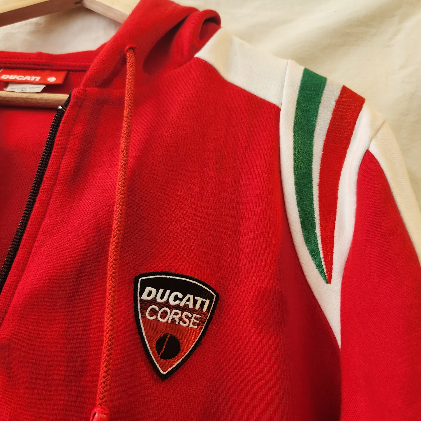 Ducati Corse Full Zip Hoodie Red Italian Stripe Logo Jacket | Medium