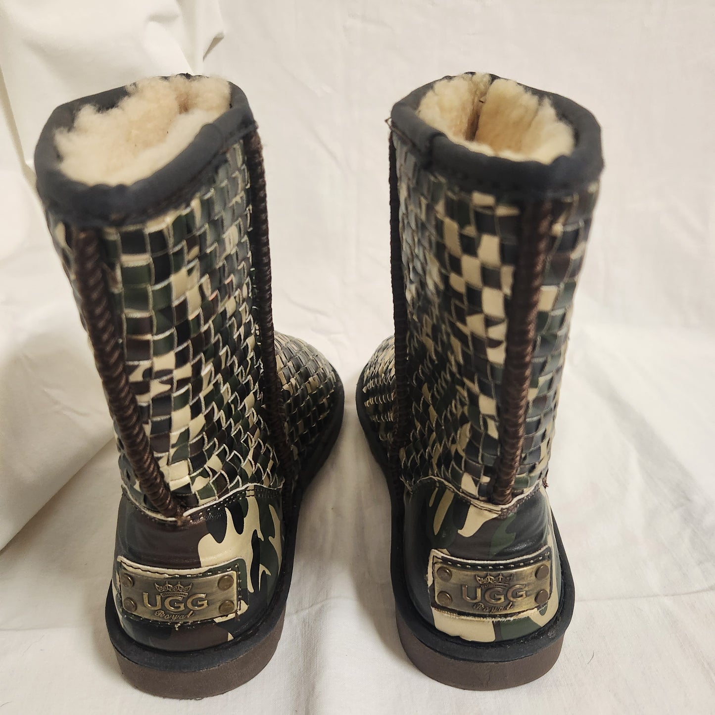 UGG Royal Woven Camouflage Sheepskin Boots – Mid Calf Winter Boots – Unisex
