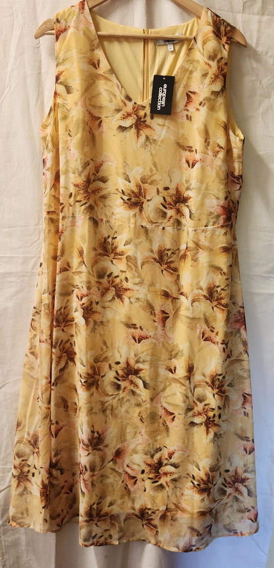 European Collection Yellow Floral Midi Dress Size 42 BNWT Sleeveless Lined Elegant