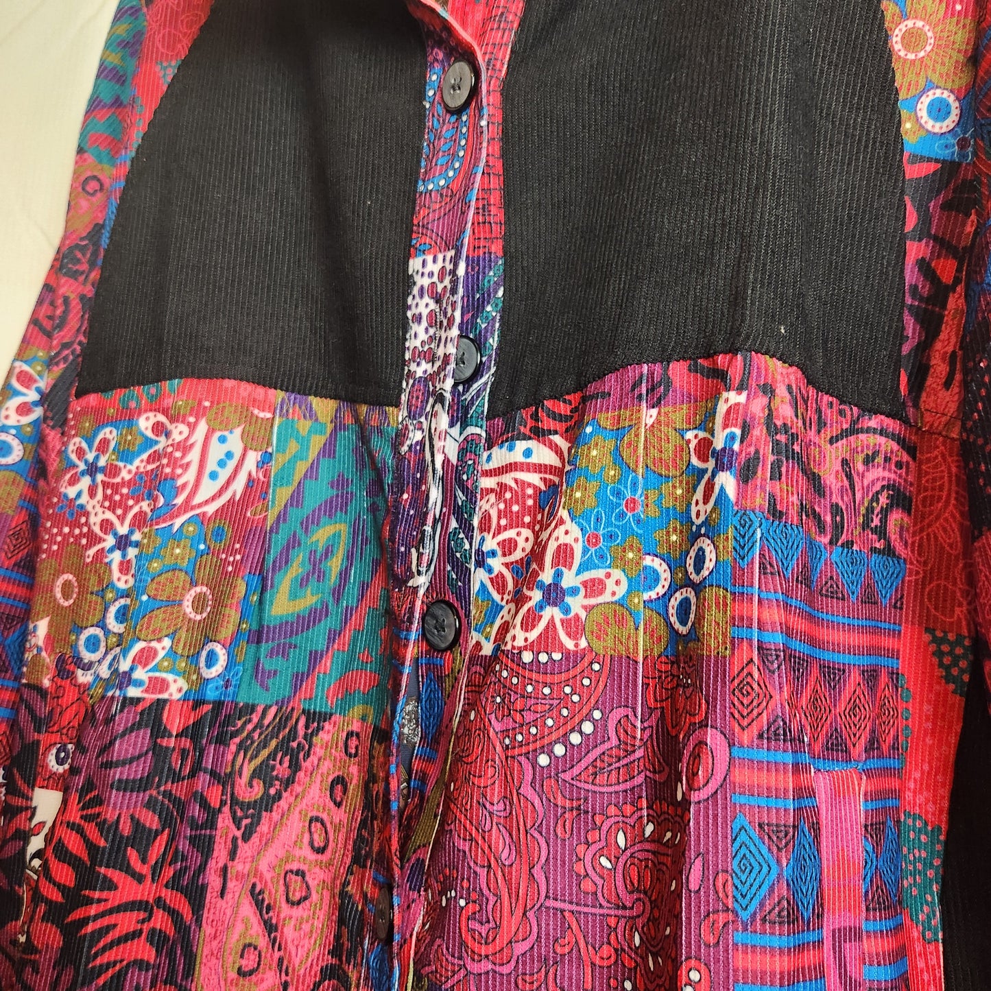 Hourglass Patchwork Corduroy Hooded Jacket | Size 12 | Button Front Coat
