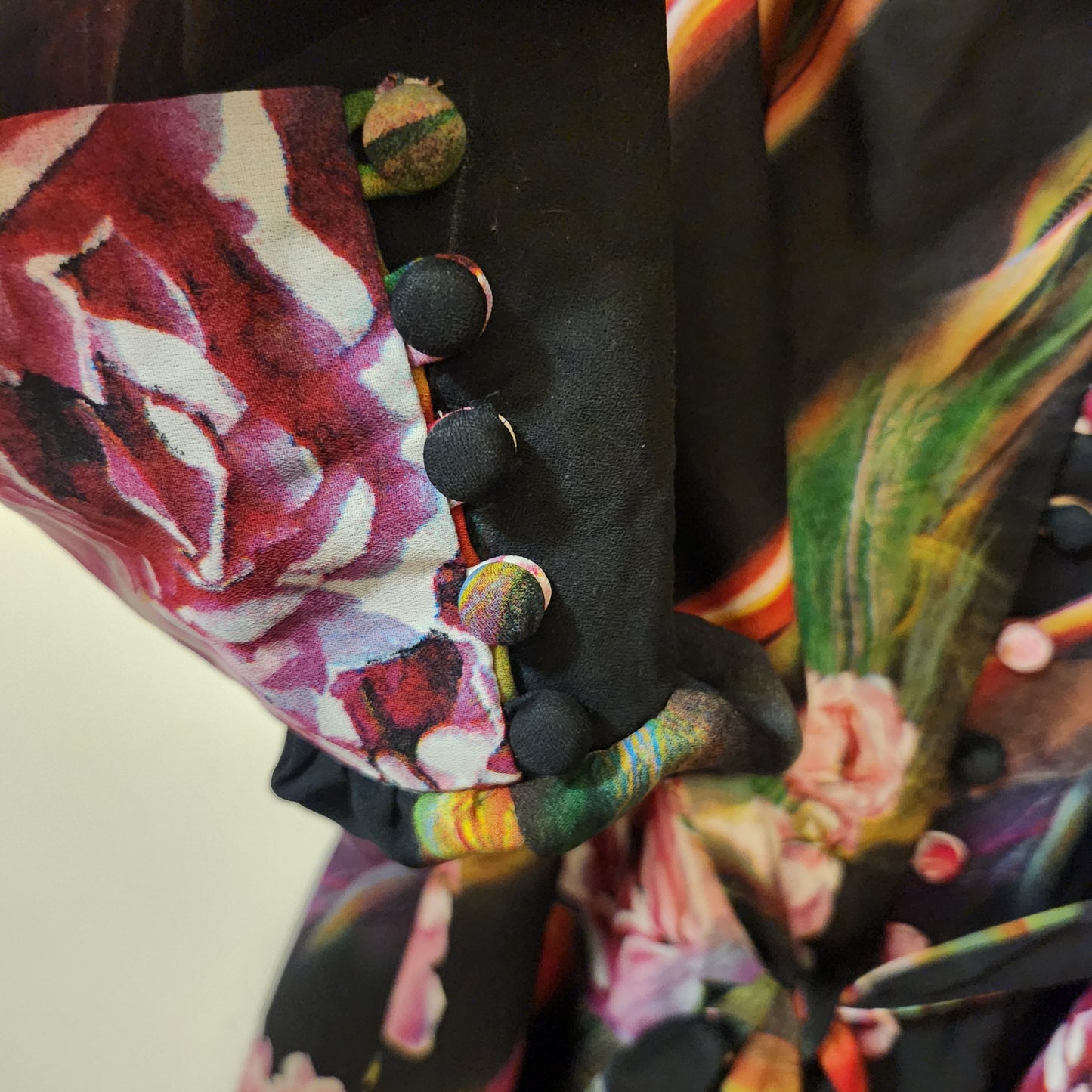 Tatiana Jewel Victorian Inspired Floral Midi Dress Black Pink Green Long Sleeve Belted