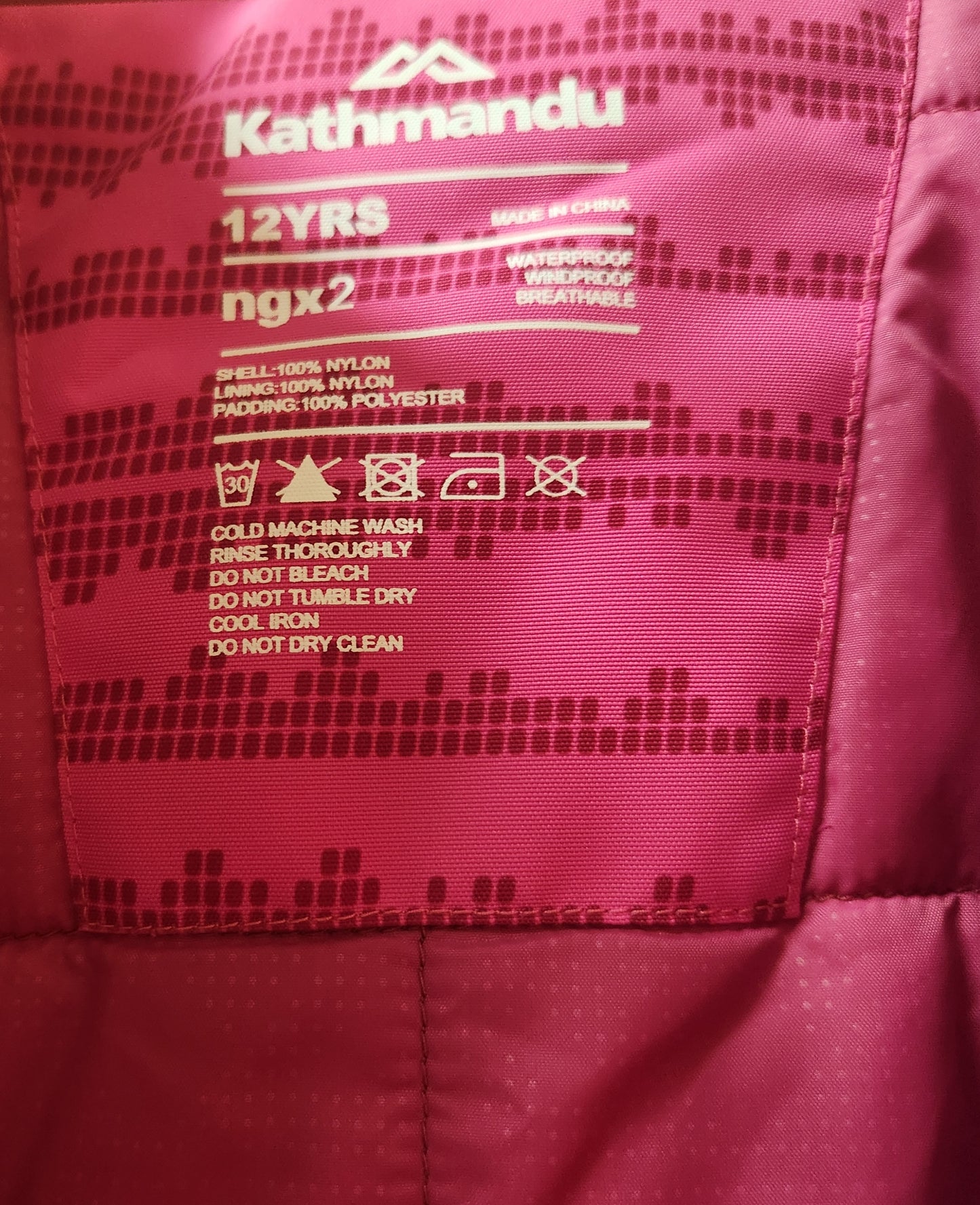 Kathmandu NGX2 Kids Waterproof Hooded Jacket Pink | Size 12 Years | Excellent Condition