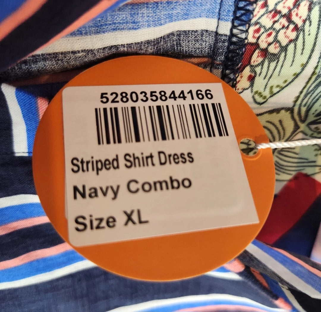 LD+Co Melbourne Striped Shirt Dress XL Navy Floral Contrast BNWT