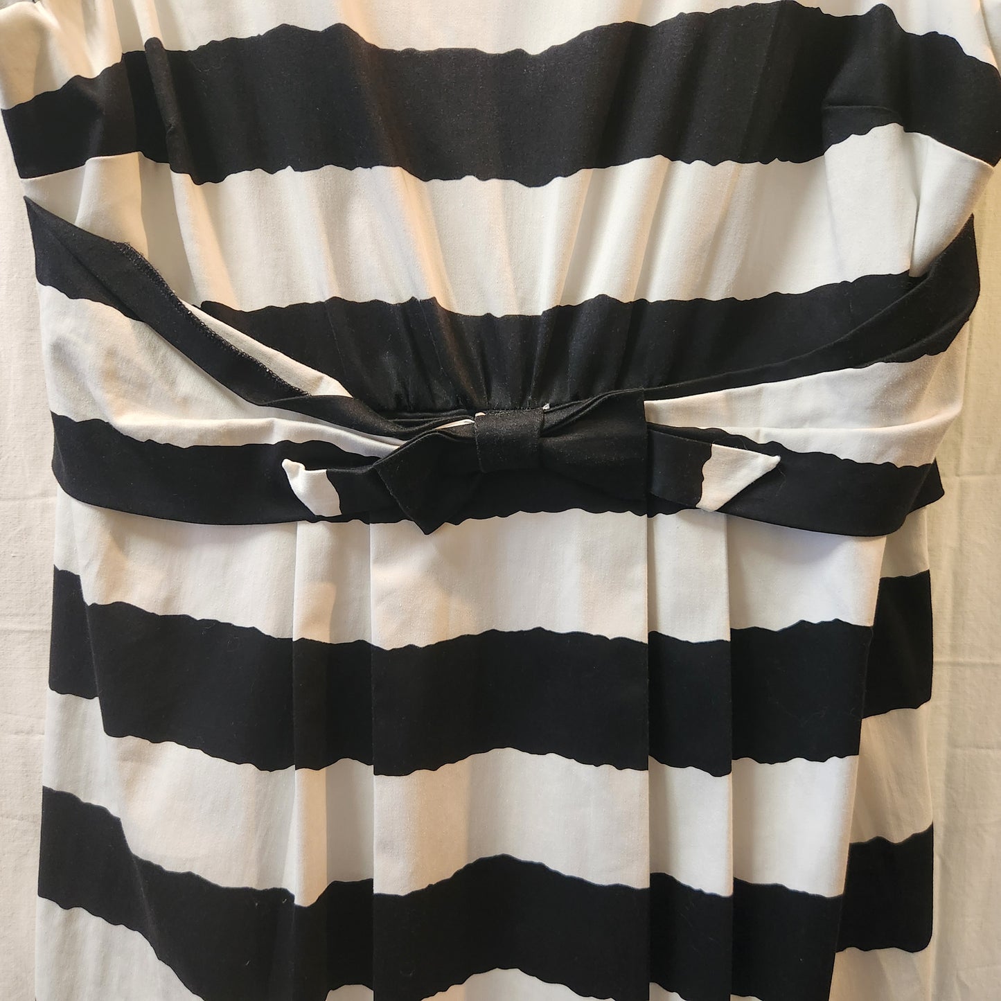 Jacqui E Black & White Striped Fit & Flare Dress | Lace Trim | Size 16