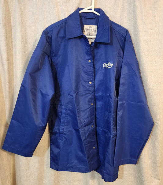 Replay Blue Jeans Inc Coach Jacket Blue Embroidered Logo Snap Front Size M Vintage Style