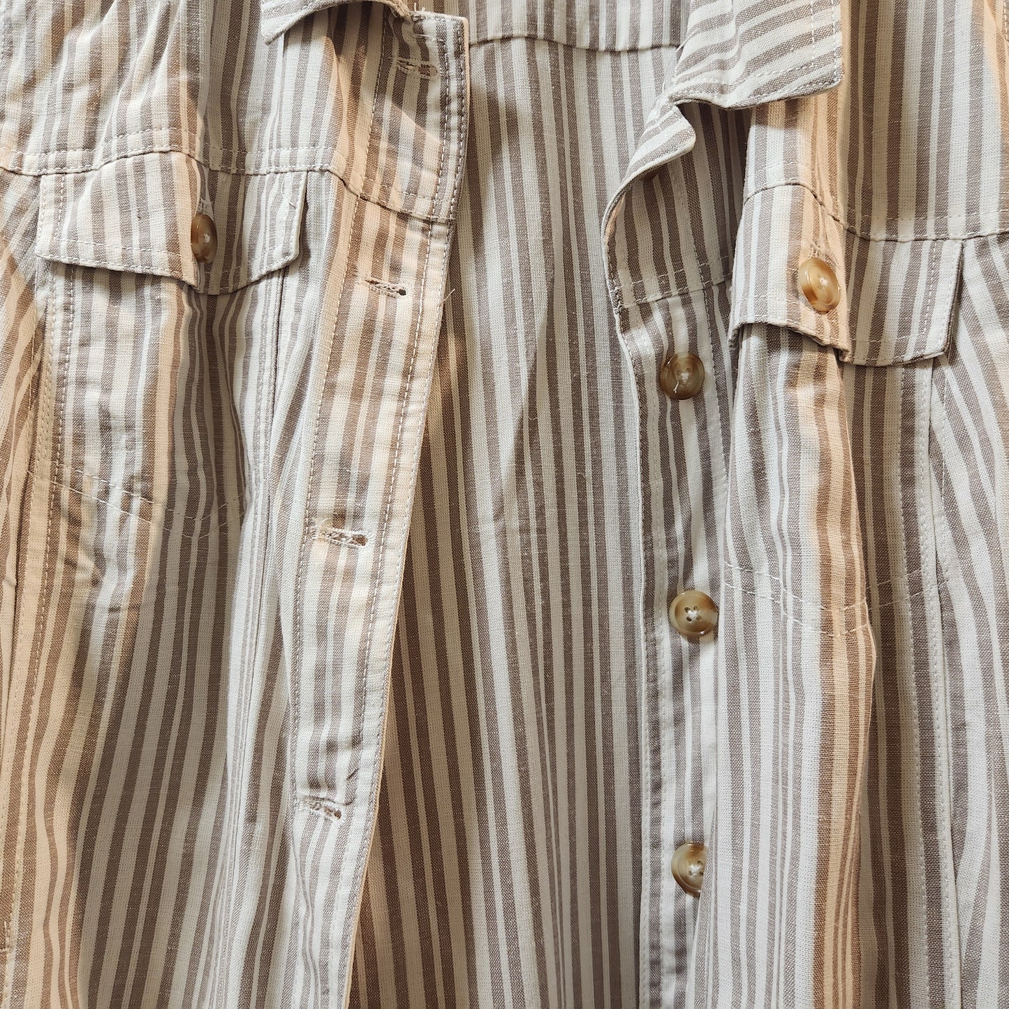Autograph Linen Blend Stripe Utility Jacket Size 18 Taupe White Lightweight Women's