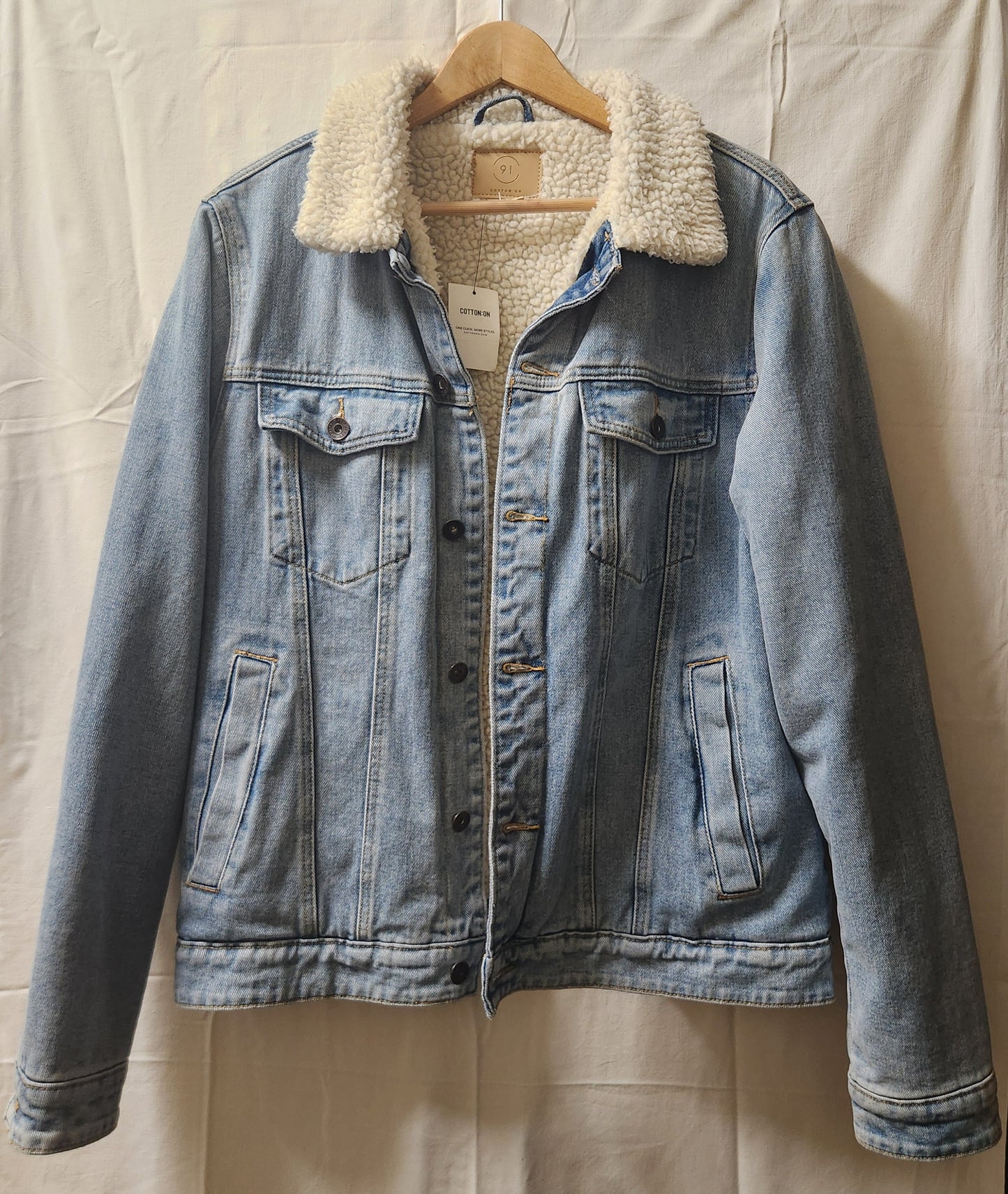 Cotton On 91 Borg Lined Denim Jacket Distressed Blue XL New With Tags