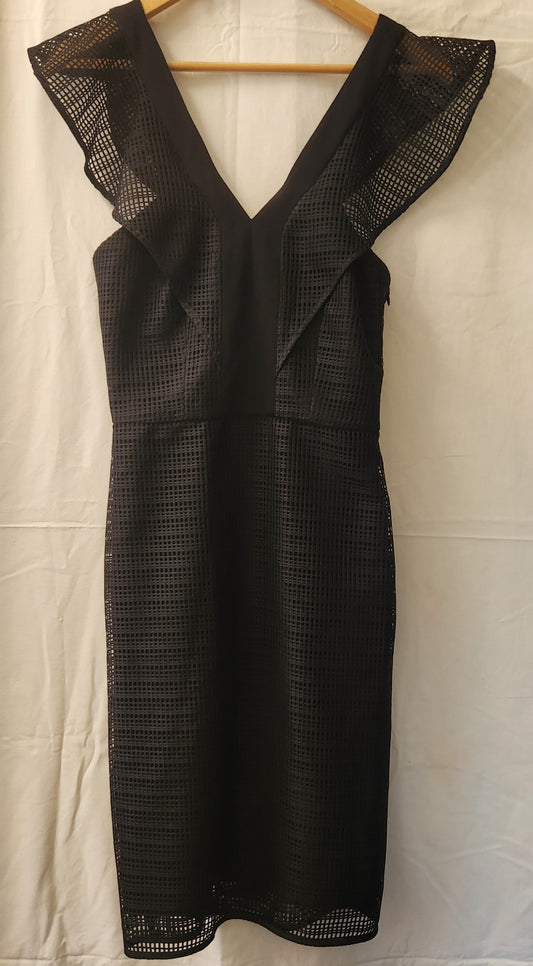Veronika Maine Black Mesh Detail Dress | Made in Australia | Size 6