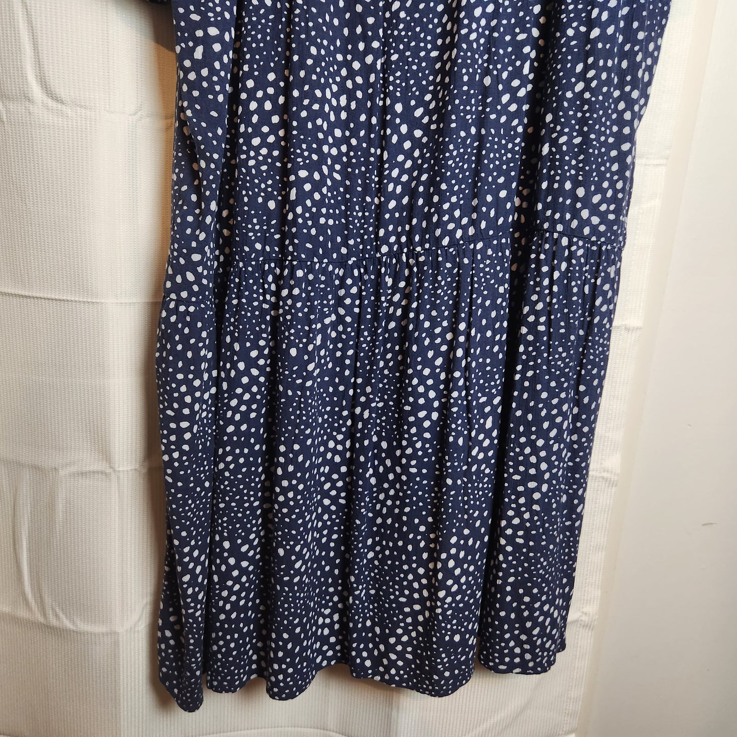 BNWT Paqoda Tuhu Dress Dusted Ink Blue White Spot Print Rayon Size 4